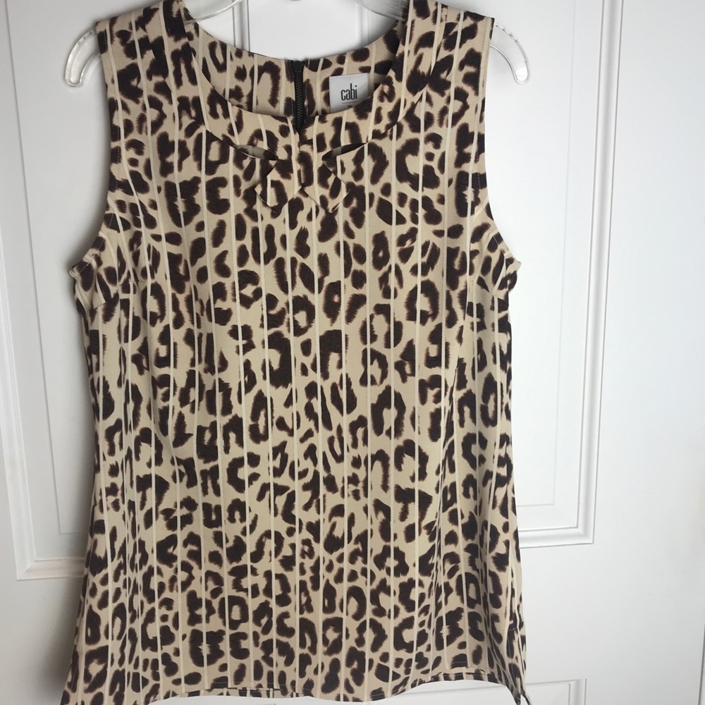 Cabi Sleeveless Brown and Tan Animal Print Top XS